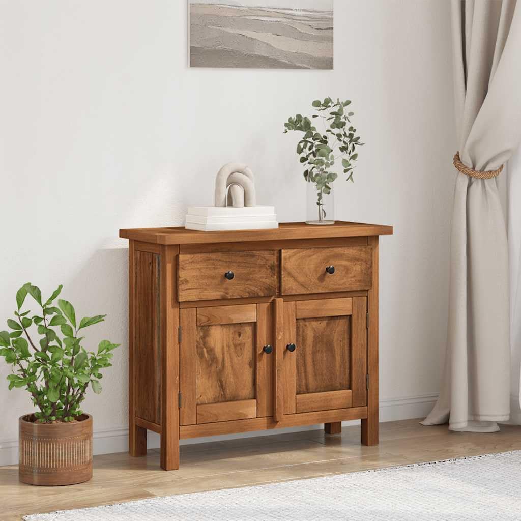 Vintage Solid Mahogany Wood Sideboard with Distressed Finish and Brass Knobs, Brown Medium Console for Dining Room Storage and Display, Sturdy Furniture Piece