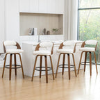 Swivel Counter Height Stools Set of 4, 25" Counter Stools with Bentwood Curved Back Upholstered Seats Mid Century Modern Stools for Kitchen Island, Counter, White