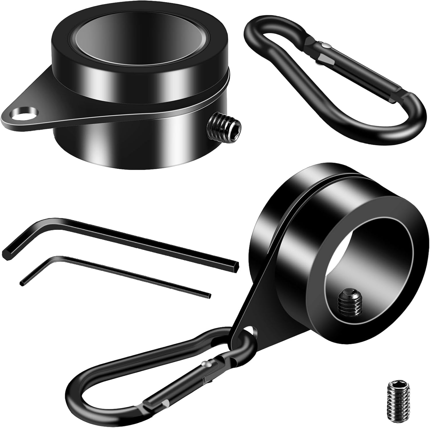 1" Black Flag Pole Rings, 2 Pcs Anti Wrap Aluminum Alloy Flag Pole Clip Swivels, 360° Rotating Flagpole Flag Mounting Ring Clips, Spinning Flag Pole Kit for 0.75-1.02" Diameter (1 Inch, Black)
