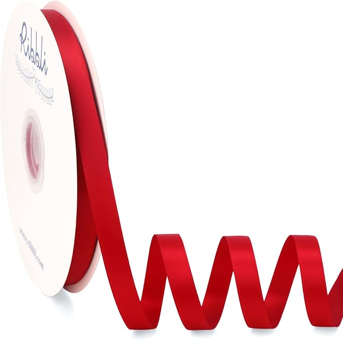 Ribbli Red Satin Ribbon Double Faced Satin 1/2 Inch x Continuous 100 Yards-Red Ribbon for Gift Wrapping Crafts Wedding Decoration Bows Bouquet Floral Arrangement