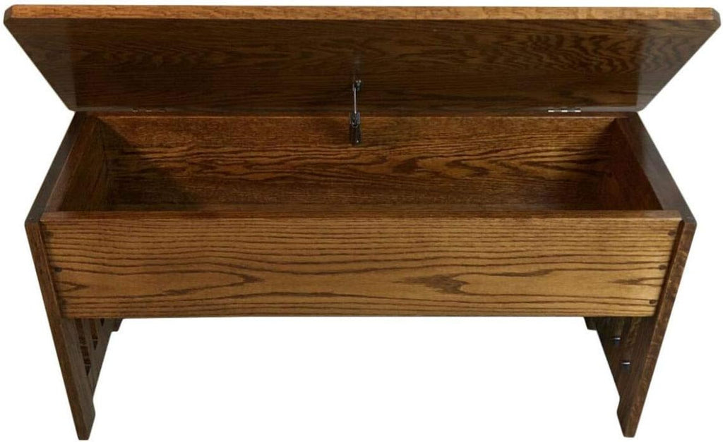 Rustic Red Door Co. Wooden Storage Bench for Entryway with Lid, Mission Style, Solid Oak Wood with Slats and Anti-Slam Hinges, 36'', Michaels Stain