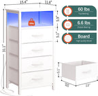 Yoobure Night Stand - LED White Nightstand with Charging Station, Bedside Table with 4 Storage Drawers and Storage Shelf, End Table with USB Ports and Outlets, Tall Nightstand for Bedroom