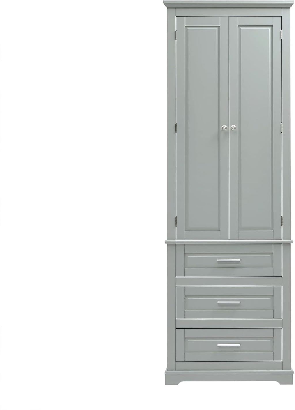 Merax 70" Pantry Cabinet with Two Doors & Three Drawer, Adjustable Shelves Storage Cupboard for Kitchen/Dining Room/Bathroom, Gray