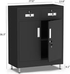 JINGUR Metal Storage Cabinet with Locking Doors and 2 Drawers, Lockable Storage Cabinet with Adjustable Shelf for Home Office Garage Entryway Pantry (Black)