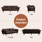 HALLYBEE 85" Futon Faux Leather Couch with Adjustable Armrests Coffee Brown | Futon Sofa Bed, Sleeper Sofa, Small Couch with Pillows, Side Pockets, Mid Century Modern, Living Room, Bedroom, Apartment