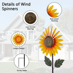 Yard Wind Spinner Outdoor,Garden Wind Spinners & Wind Sculptures,Sunflower Windmills Lawn Decor,Metal Flower Garden Pinwheels for Yard,12.8 * 57 Inches
