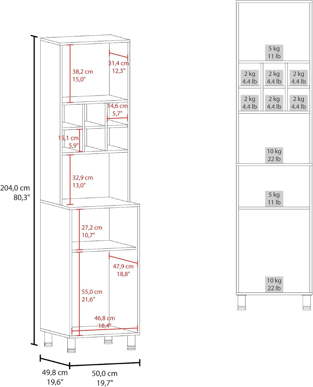 White Kitchen Pantry with Pneumatic Door and Open Storage | Pneumatic door for smooth opening and concealed storage space