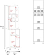 White Kitchen Pantry with Pneumatic Door and Open Storage | Pneumatic door for smooth opening and concealed storage space