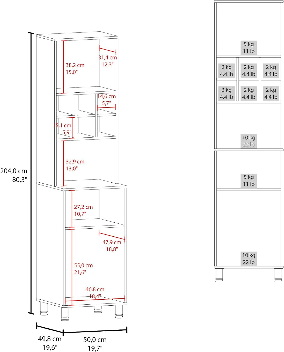 White Kitchen Pantry with Pneumatic Door and Open Storage | Pneumatic door for smooth opening and concealed storage space