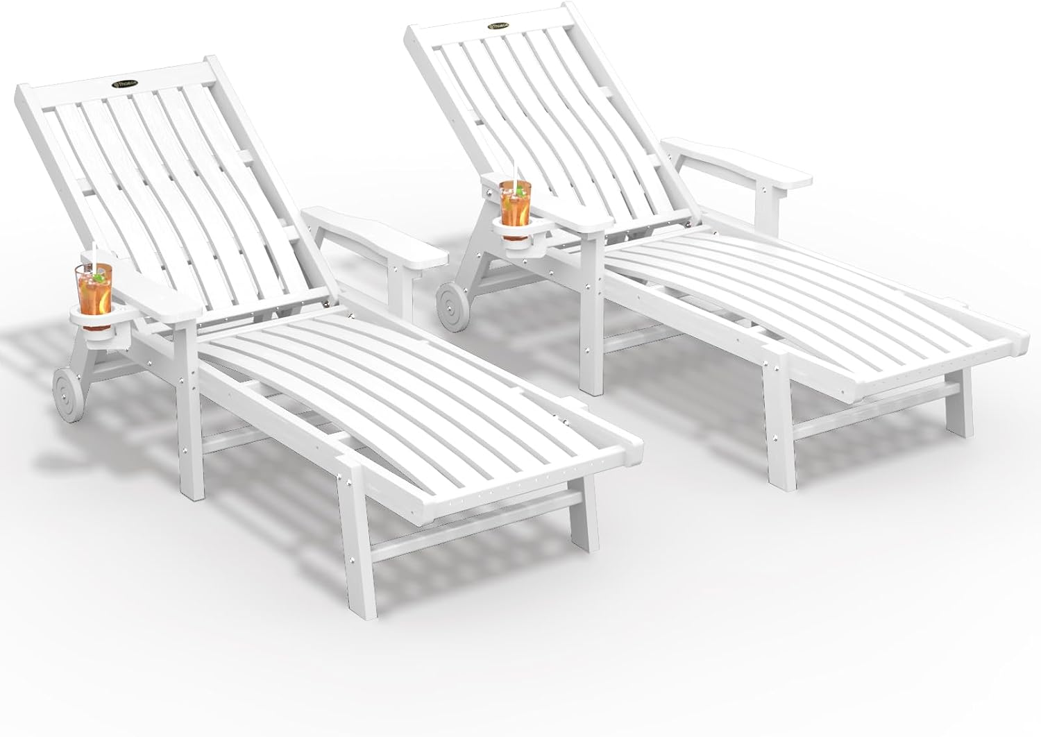 Outdoor Chaise Lounge Chair Set of 2,HDPE lounge chair outdoor with Wheels | Oversized pool lounge chairs with cup holder, 5 adjustable position for patio,outside,pool,deck