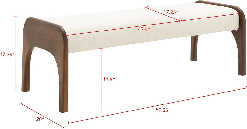 GDFStudio 50.25" Upholstered Long Bench, Modern Chenille Dining Bench with Solid Wood Legs, Padded Entryway Bench Seat for Bedroom End of Bed Kitchen Hallway Living Room, Beige