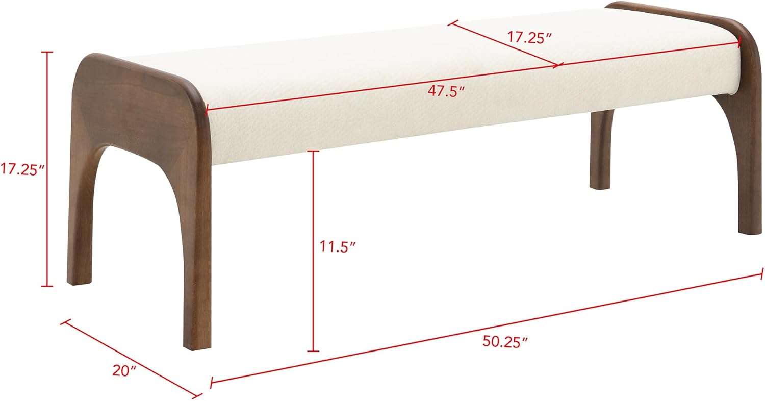 GDFStudio 50.25" Upholstered Long Bench, Modern Chenille Dining Bench with Solid Wood Legs, Padded Entryway Bench Seat for Bedroom End of Bed Kitchen Hallway Living Room, Beige