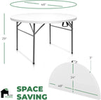 EconoHome 4 Ft Round Portable Folding Table – Heavy-Duty White Plastic, Seats 6, Folding for Space-Saving Storage & Transport – Ideal for Indoor/Outdoor Dining, Parties, Events, and More