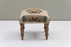 Handmade Jute Upholstered Ottoman Stool | Square Foot Rest with Wooden Legs | Decorative Accent Seating for Bedroom, Living Room, Entryway, Vanity & Hallway (Yellow-Beige)