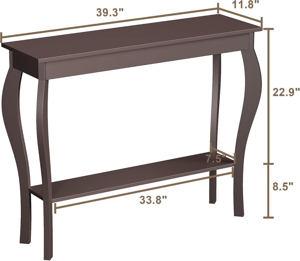 ChooChoo 39" Narrow Entryway Table with Storage Shelf, Espresso | Console Table with Curved Legs, Chic Accent Sofa Table with Shelves for Entryway, Living Room, Hallway