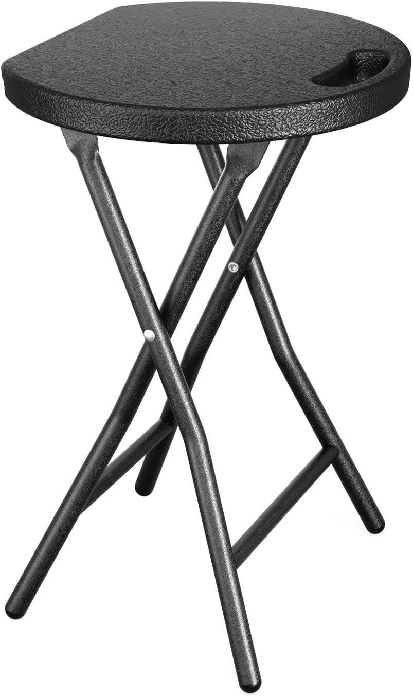 5Rcom Folding Stools, 1 Pack Portable Stools Chairs with Handle, Collapsible Stool for Adults with Heavy Duty Steel Frame Legs, 500lbs Capacity for Camping RV Party, Foldable Stool, Black