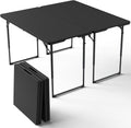 2 Pack 4ft Folding Table, Foldable Plastic Portable Picnic Table, Black | Large Surface Half-fold design with carry handle for Indoors/Outdoors Use Support up to 300 lbs Easy Setup & Waterproof