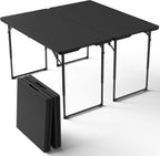2 Pack 4ft Folding Table, Foldable Plastic Portable Picnic Table, Black | Large Surface Half-fold design with carry handle for Indoors/Outdoors Use Support up to 300 lbs Easy Setup & Waterproof