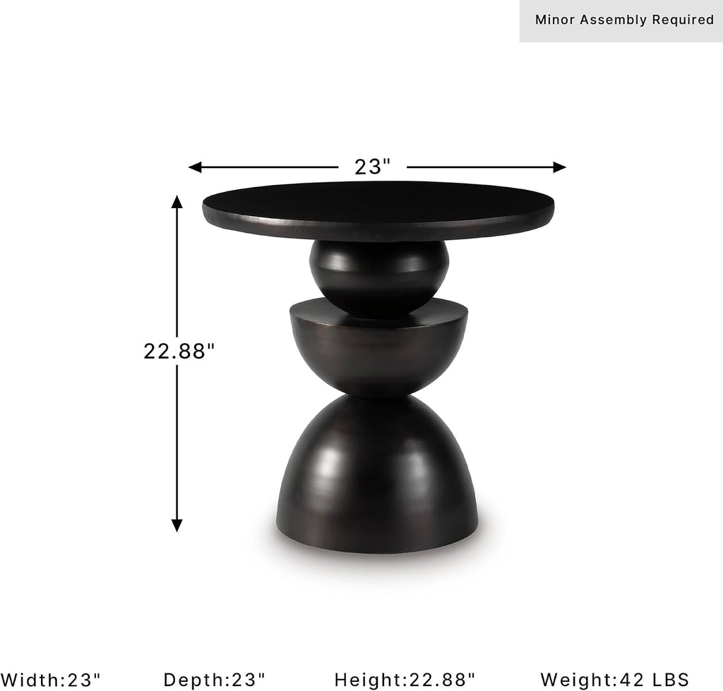 Signature Design by Ashley Kurtson Accent Table, Round Metal End Table with Contemporary Pedestal Base, Sculptural Geometric Decor for Living Room, Dark Bronze Finish, 23 Inch