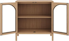 Nathan James Mason Modern Farmhouse Storage Cabinet, Free Standing Accent Sideboard Buffet, Cabinet with Glass Doors and Adjustable Shelf, Clear Glass/Raw Oak