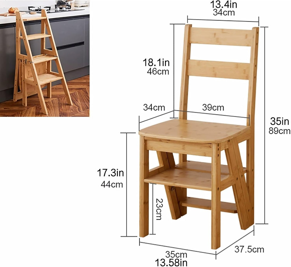 Step Stool Chair For Kitchen step Stool Chair wooden Folding Chair chair Step Stool Combo library Chair Ladder Convertible multifunctional Step Stool suitable For Kitchen Restaurant Library Warehouse(