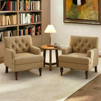 MALOL Upholstered Accent Chair Set of 2, Comfy Reading Chair for Living Room, Mid Century Modern Armchair with Thick Cushion & Solid Rubberwood Legs, for Bedroom/Small Spaces, Brown