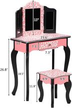 Bonnlo Kids Vanity Set, Modern Princess Vanity Table with Stool, Tri-Folding Mirror Desk for Girls Makeup Dressing Table with Drawer