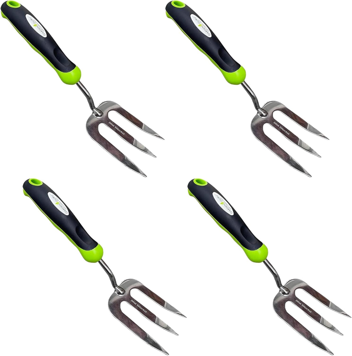 Garden Guru Stainless Steel Hand Weeder Fork Tool – Rust Resistant Stainless Steel – Ergonomic Handle – Great for Planting, Spreading Mulch, Weeding, Loosening & Transplanting Soil (4 Pack)