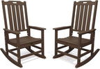 THOEOE Outdoor Rocking Chairs Set of 2, Oversized Patio Rocking Chair | HDPE Outdoor Rockers for Front Porch, Patio, Backyard, Balcony and Garden. All-Weather High Back Design, Brown