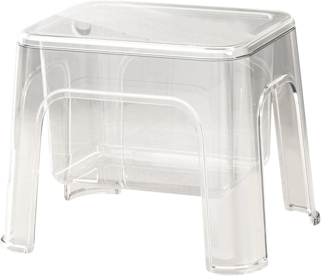 Step Stool Footstool Storage Ottoman Shoe Changing Stool for Laundry Household Bedroom, Clear