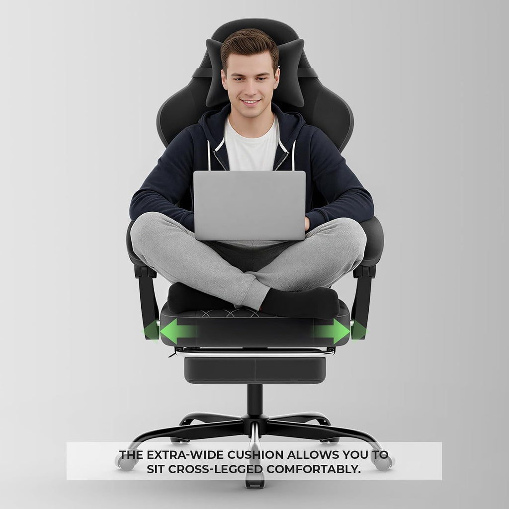 Ergonomic Gaming Chair Video Gamer Chairs Gaming Computer Chairs Gamer Chairs for Adults Massage Lumbar Support Swivel Height Adjustable Headrest Backrest Black