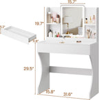 Driftalia White Small Vanity Desk with Mirror and 3 Color Adjustable Lights | Dimmable Brightness, Multi-Layer Storage, Quick Assembly, for Bedroom, Dressing Room