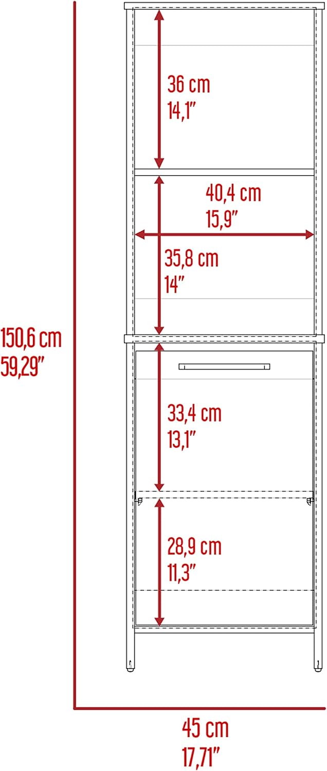 Eiffel Kitchen Pantry with Two External Shelves & Two Interior Storage, Single Door Cabinet, White