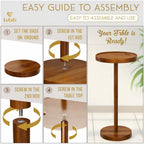 Drink Table for Small Spaces, 24” Tall Pedestal Side Table with Stable Base, Phone Holder & 2 Coasters, Natural Wood Accent End Table for Sofa, Bedside, Balcony or Living Room