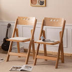 Wooden Folding Chair, Round Hole backrest,Natural Color,Set of 4 | Wooden folding chair with soft cushion, durable comfy, no assembly, ideal for home, wedding, banquet and indoor activities