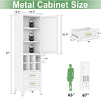 Ckzbx Tall Narrow Storage Cabinet, 66.93" H Tall Bathroom Cabinet Metal Pantry Cabinets with Hollowed-Out, 3 Adjustable Shelves, for Kitchen, Bathroom, Home Office, Living Room (White)