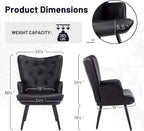 Furniliving PU Leather Accent Chair for Living Room, Upholstered Reading Chair with High Backrest, Tufted-Button Wingback Armchair for Bedroom, Dressing Room, Home Office, Black