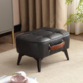 Vintage Style Faux Leather Ottoman Footstool - Wooden Frame, Upholstered Interior, Multi-Use Footrest for Living Room, Entryway, Office (Black)