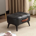 Vintage Style Faux Leather Ottoman Footstool - Wooden Frame, Upholstered Interior, Multi-Use Footrest for Living Room, Entryway, Office (Black)