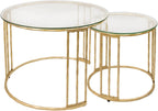 BEGINS Nesting Coffee Table Set of 2, 23.6" Round Coffee Table, Hand Forged Vintage Gold Center Table with Glass Top for Living Room, Bedroom, Balcony