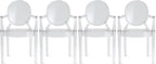 2xhome - Set of 4 Modern Designer Louis Ghost Armchairs with Polycarbonate Crystal Clear Transparent Plastic Dining Chairs