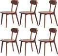 Solid Wood Dining Chairs Mid Century Modern Kitchen Chairs Set of 6 | Rounded Curved Backrest, Wide Comfortable Seat, Ergonomic Support, Easy Clean Wood Finish, Multiple Set Options,Walnut Color