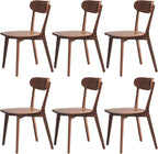Solid Wood Dining Chairs Mid Century Modern Kitchen Chairs Set of 6 | Rounded Curved Backrest, Wide Comfortable Seat, Ergonomic Support, Easy Clean Wood Finish, Multiple Set Options,Walnut Color