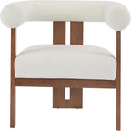 Christopher Knight Home Modern Velvet Upholstered Accent Chair for Living Room, Home Office, Apartment, Arm Chair with Curve Backrest and Birch Wood Legs, Three Legs Structure, White and Brown