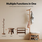 AQIMUELE Entryway Shoe Rack with Coat Rack, Wooden Shoe Bench with Upholstered Cushion, 3-in-1, 2-Tier Shoe Storage and Cute Animal Hooks for Entryway, Hallway, Closet (Natural 24.4")