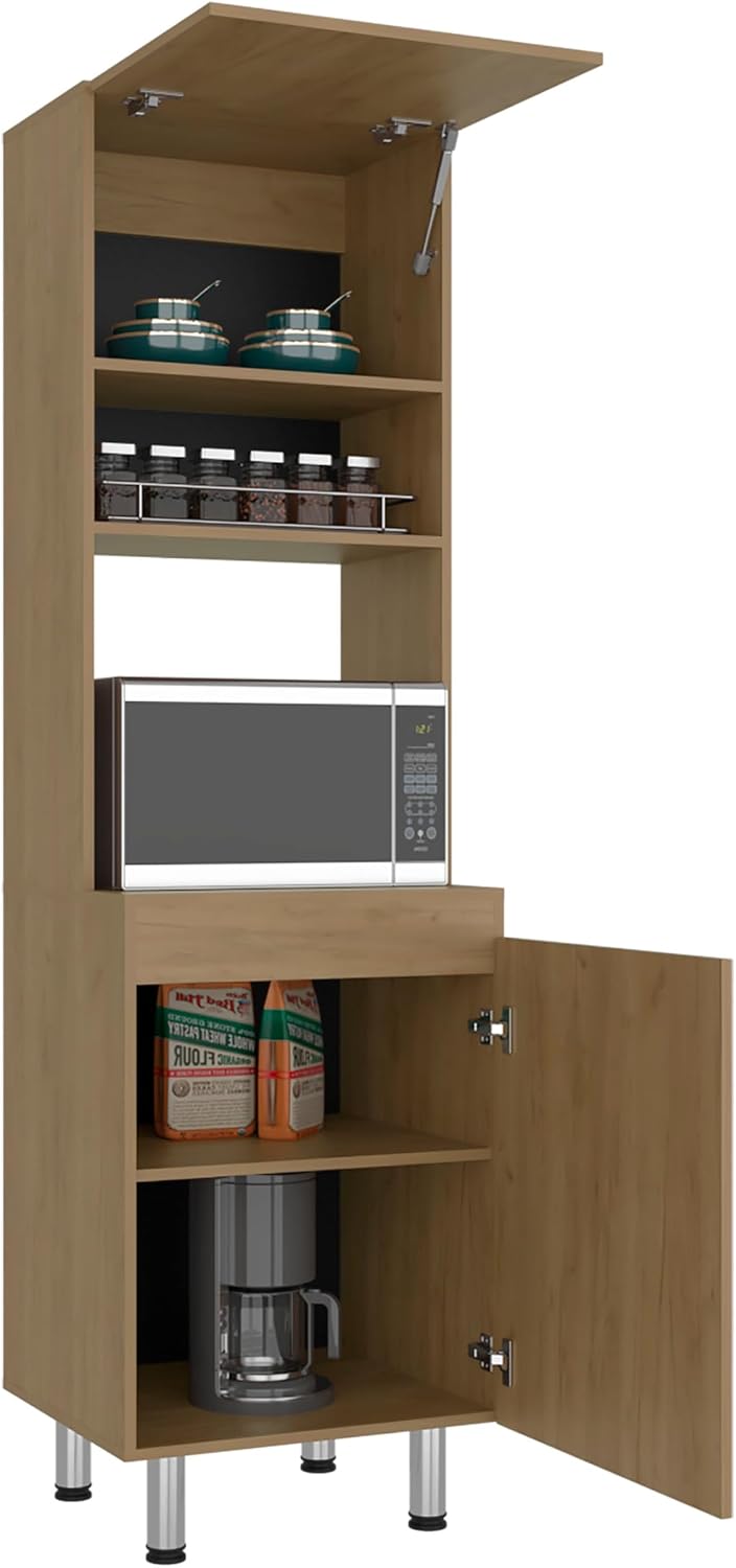 DEPOT E-SHOP 22" Fingal Kitchen Pantry with Microwave Space, Four Shelves and Closed Storage, Natural Oak - Kitchen – Tall Kitchen Storage & Pantry Organization