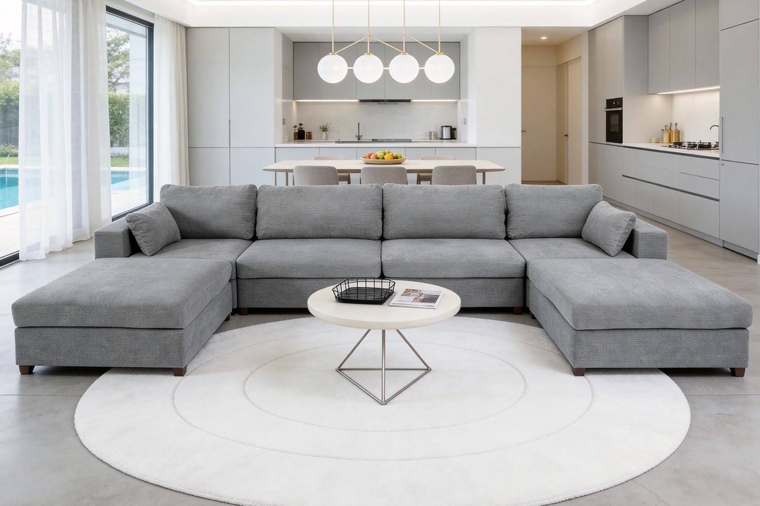 Oversized U Shaped Sectional Couch for Living Room, Extra Large Cloud Couch with Washable Covers, Modern Luxury Deep Seat Sectional Sofa for Apartment, Light Gray