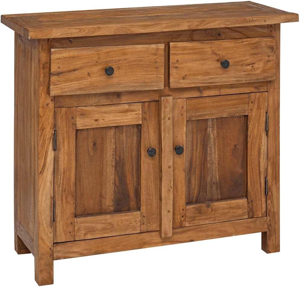 Vintage Solid Mahogany Wood Sideboard with Distressed Finish and Brass Knobs, Brown Medium Console for Dining Room Storage and Display, Sturdy Furniture Piece