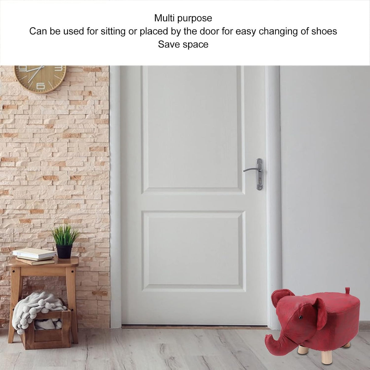 Diydeg Animal Footstool, Cute Elephant Shaped Ottoman Footstool with Soft Padded Cushion and Non Slip Feet, Upholstered Seat for Bedroom, Living Room or Entryway (Red)