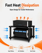 Heavy Duty 2-Tier AV Media Stand, 176 lb Load Capacity, Black | anti-vibration feet that help reduce resonance for clearer sound, open ventilation, cable management, Built for Hi-Fi systems